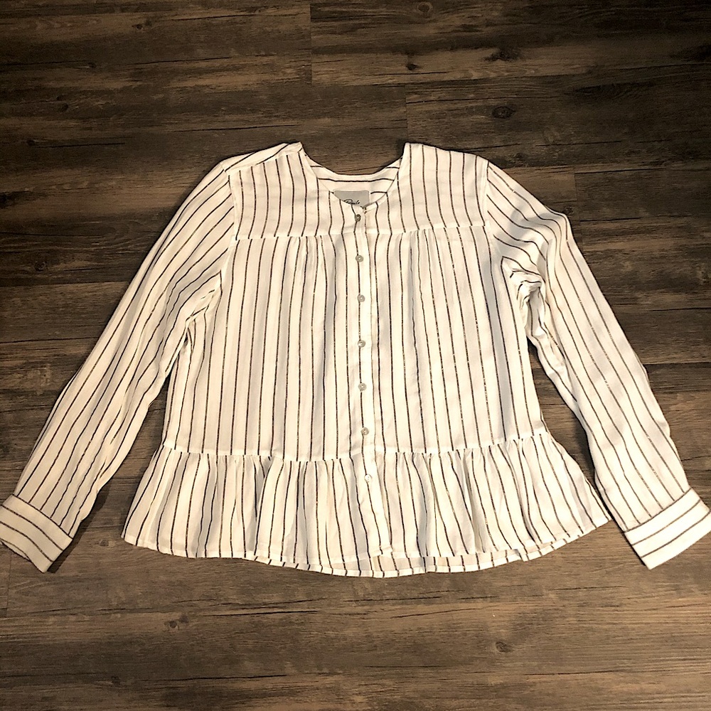 Rails Button Down Striped Peplum Blouse Size L - image 5